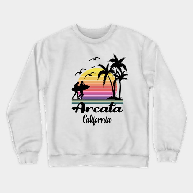 Arcata California Seaside Retro Sunset Crewneck Sweatshirt by HomeSpirit